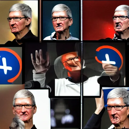 Image similar to tim cook as a cult leader