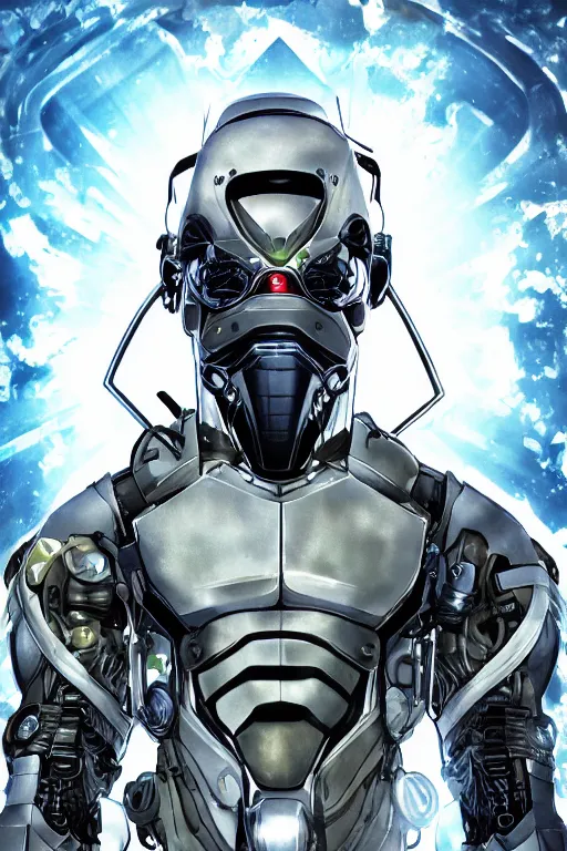 Image similar to cyber cyborg ninja mask helmet metal gear solid artic suit swat commando, global illumination ray tracing hdr fanart arstation by sung choi and eric pfeiffer and gabriel garza and casper konefal, a spectacular view cinematic rays of sunlight comic book illustration, by john kirby