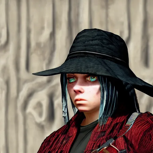 Image similar to Billie Eilish In Red dead redemption 2 4k detail