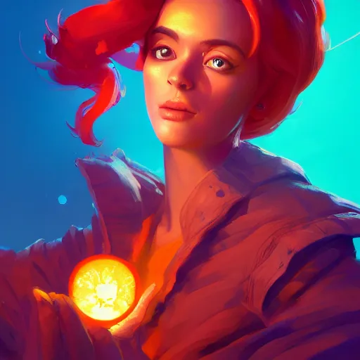 Image similar to portrait of beautiful woman with flaming orange hair, maya ali mage, gloomhaven, dynamic lighting, gaudy colors, octane render aesthetic, matte painting concept art, official fanart behance hd artstation by jesper ejsing, by rhads and makoto shinkai and lois van baarle and ilya kuvshinov and rossdraws