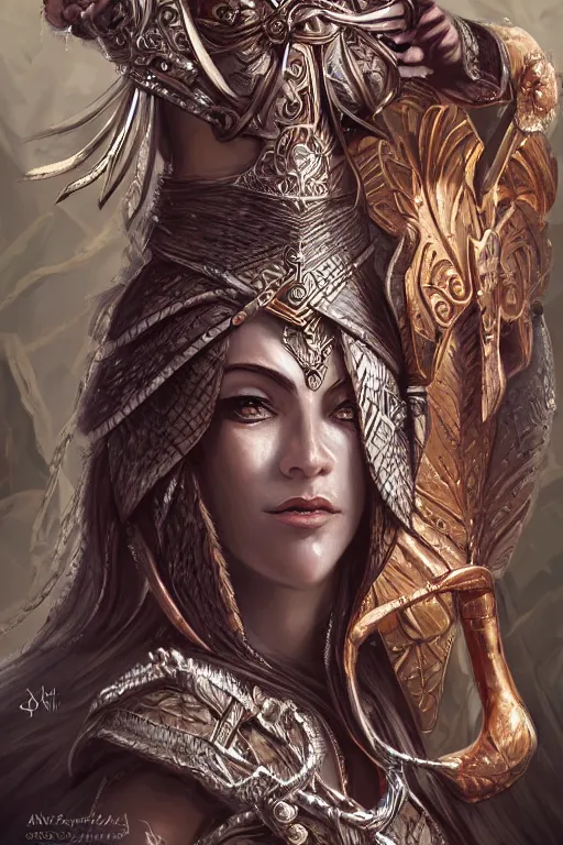 Prompt: a portrait of a anthropomorphic an ancient mesopotamia warrior goddess, D&D, fantasy, intricate, highly detailed, digital painting, artstation, concept art, smooth, sharp focus, illustration, art by artgerm