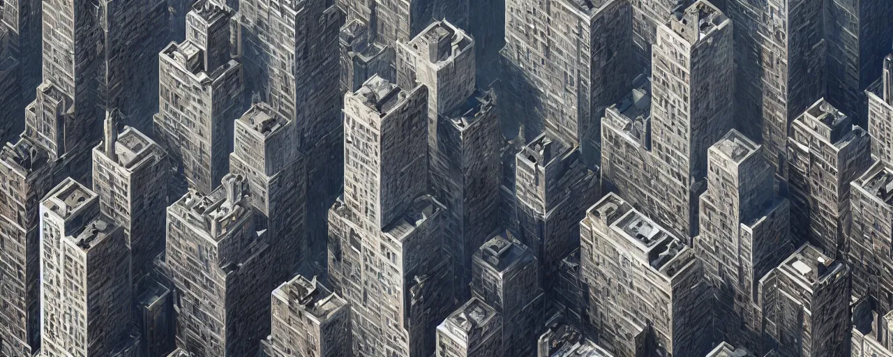 Image similar to new york city blocks. aerial. architecture. cinematic lighting. trending on artstation. cgsociety. art by greg rutkowski and william o'connor