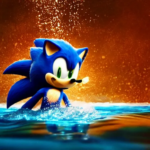 Image similar to stunning awe inspiring photorealistic sonic the hedgehog underwater gasping for air, movie still 8 k hdr atmospheric lighting