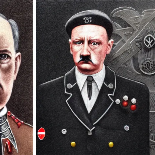 Image similar to UHD photorealistic detailed image of young Nazi Klaus Schwab and Hitler, both wearing extremely intricate clown costumes and detailed, intricate makeup by Ayami Kojima, Amano, Karol Bak, tonalism