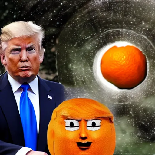 Image similar to donald trump with an orange fruit head