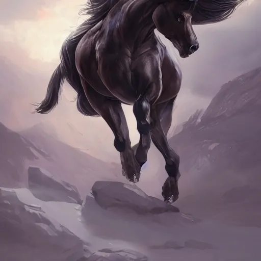 Image similar to a enormously muscled black - coated anthro horse with long white hair wearing tactical kevlar fabric, exaggerated muscle physique, highly detailed, furry, furaffinity, digital painting, artstation, sharp focus, smooth, concept art, illustration, art by artgerm, greg rutkowski, makoto shinkai