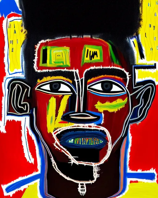 Image similar to A extremely ultra highly detailed majestic hi-res beautiful immaculate head and shoulders award winning painting stunning portrait masterpiece of the face of a strong black african man by Jean-Michel Basquiat, 8k, high textures, ultra hyper sharp, insanely detailed and intricate, super detailed, 8k HDR ultra high quality