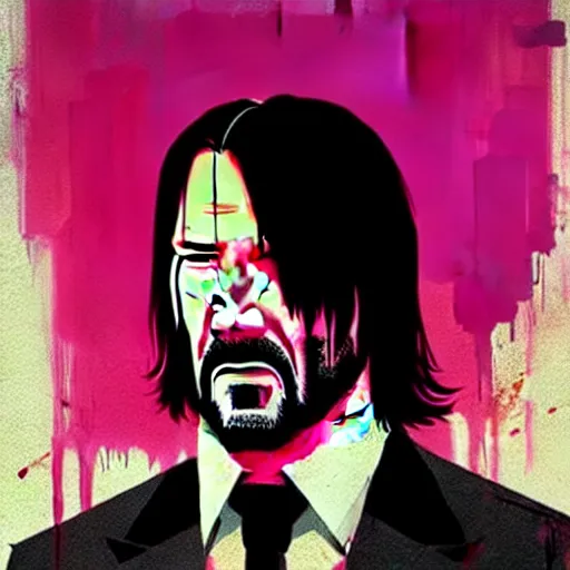 Image similar to john wick, hotline miami art style, by wlop