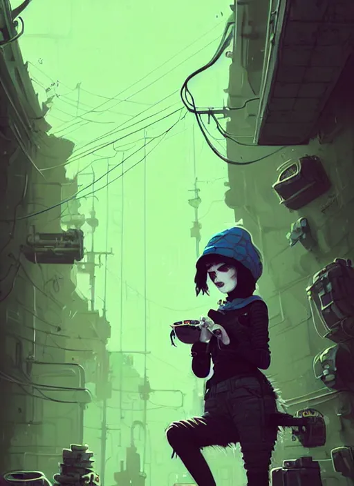 Image similar to highly detailed portrait of a sewer punk young lady by atey ghailan, james gilleard, by joe fenton, by greg rutkowski, by greg tocchini, by kaethe butcher, 4 k resolution, gradient yellow, black, brown and cyan color scheme, grunge aesthetic!!! ( ( dystopian graffiti tag wall in background ) )