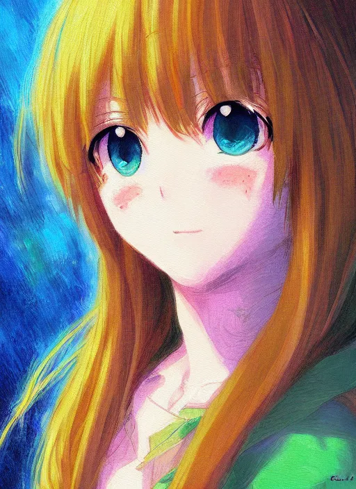 Image similar to an extremely cute girl, anime in impressionist style, trending artwork, 4 k, anime painter studio, by claude monet