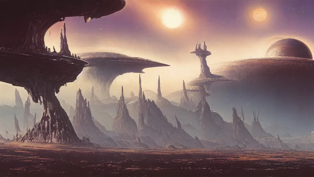 Prompt: alien planet, an empire in upheaval by arthur haas and bruce pennington, cinematic matte painting