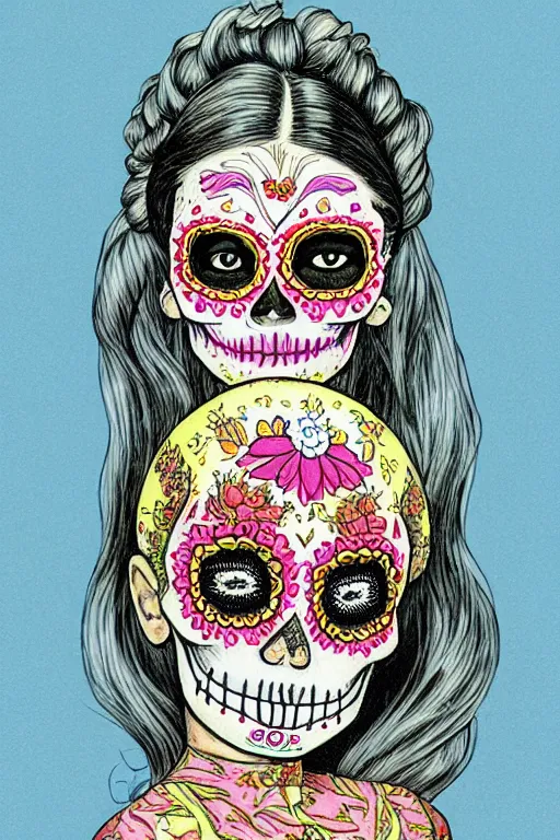 Prompt: Illustration of a sugar skull day of the dead girl, art by Jean Giraud