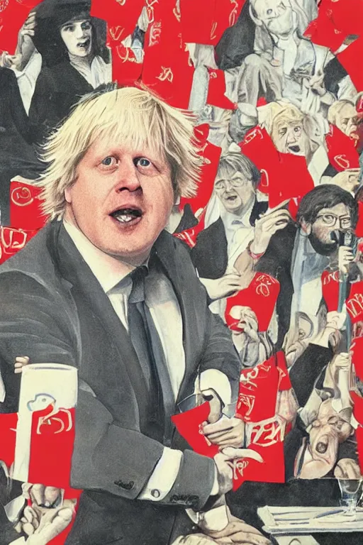 Image similar to a portrait of boris johnson at a party, communist propaganda