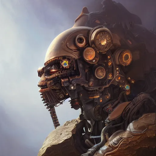 Prompt: Beautiful hyperrealistic detailed matte portrait painting of a cyborg creature, by andreas rocha and john howe, and Martin Johnson Heade, featured on artstation, featured on behance, golden ratio, f32, well composed, cohesive