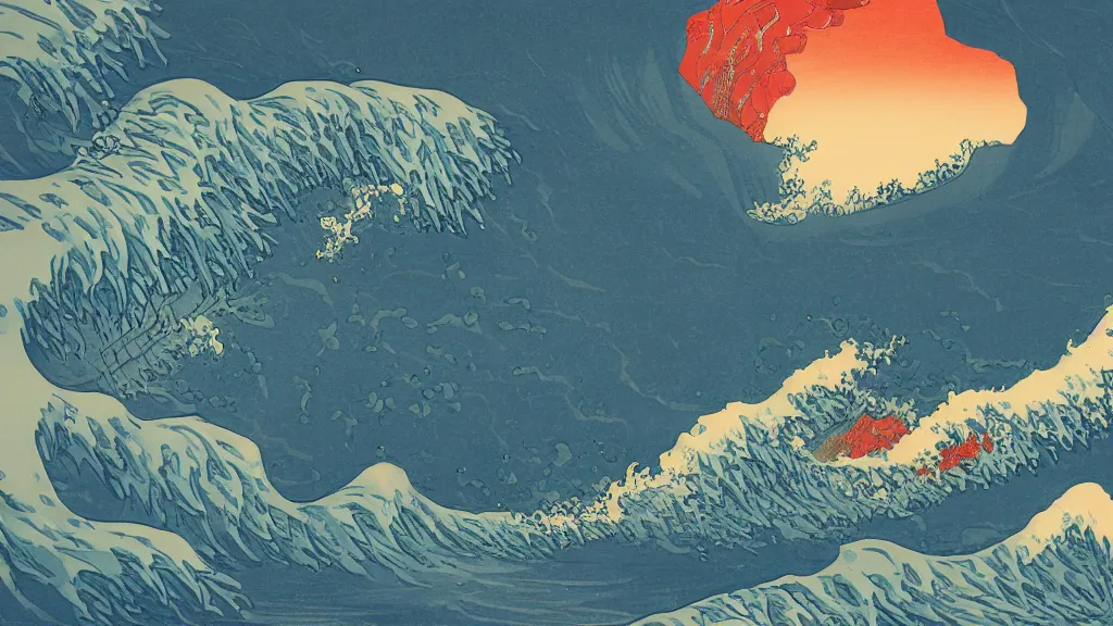 Prompt: a lava tsunami in the style of hokusai, artstation, digital art,