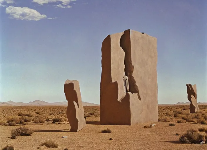 Image similar to strange pagan giant monument in the middle of a desert by salvadore dali and rene magritte