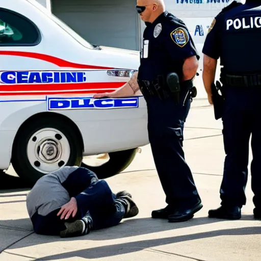 Image similar to Mr. Clean getting arrested by the police at a gas station