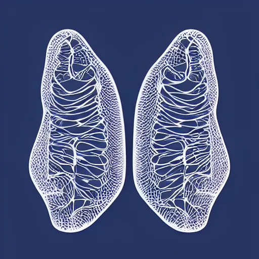 Prompt: paper cutout illustration of a pair of lungs on a blue background, cgi, redshift, beautiful, premium