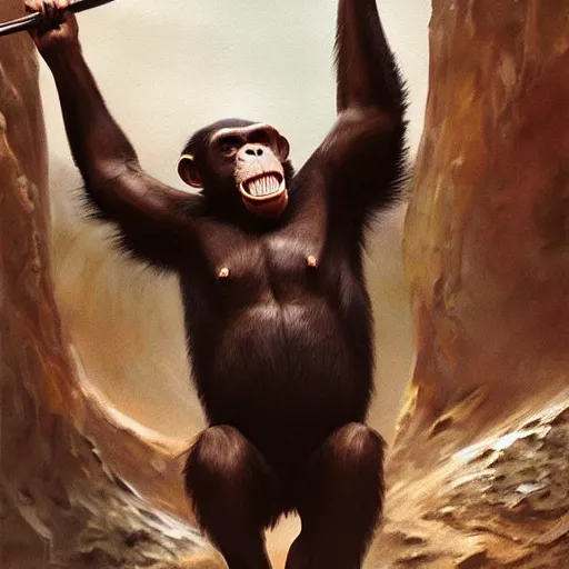 Image similar to Strong Angry Chimpanzee Screaming, Boris Vallejo, Epic, 8k resolution, ArtStation, Hyperrealistic