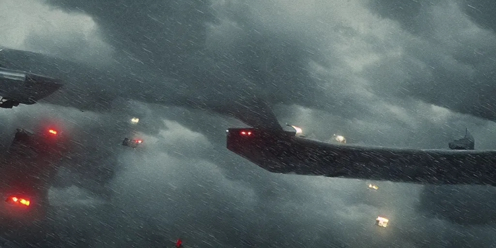 Prompt: screenshot from a renaissance airship cyberpunk cinematic masterpiece, hurricane tornado rain mist hail debris flying, fps, cinematography, photo, photography, 4 k, by greg rutkowski, roger deakins