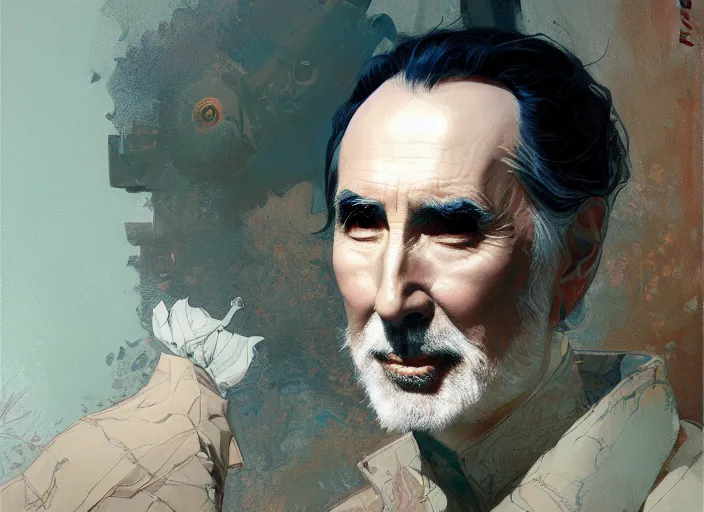 Prompt: portrait of christopher lee - art, by wlop, james jean, victo ngai! muted colors, very detailed, art fantasy by craig mullins, thomas kinkade cfg _ scale 8