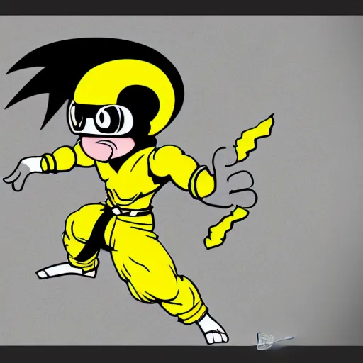 Image similar to a drawing of a cartoon character in yellow and black, concept art by Akira Toriyama, pixiv, neogeo, toonami, dynamic pose, official art