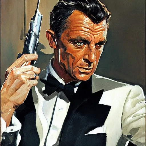 Image similar to painting of james bond, by Frank McCarthy