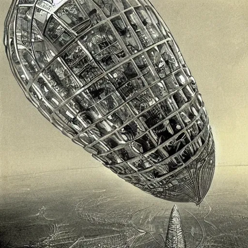 Image similar to enormous flying city in a faberge egg, sky, steampunk, fantasy art, masterpiece, hugh ferriss
