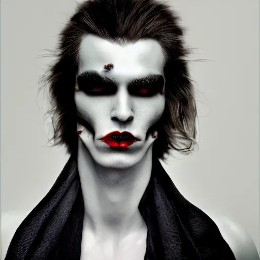 Image similar to head and shoulders vogue fashion photo portrait of a male vampire, d & d, fantasy