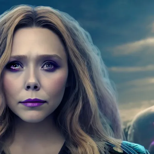 Prompt: Elizabeth Olsen as Thanos, Elizabeth Olsen wearing Thanos attire and makeup, trending on artstation, 4k, 8k.