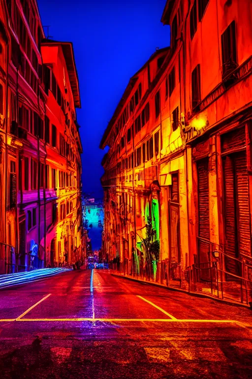 Image similar to neon streets of rome, 4 k, award winning photo