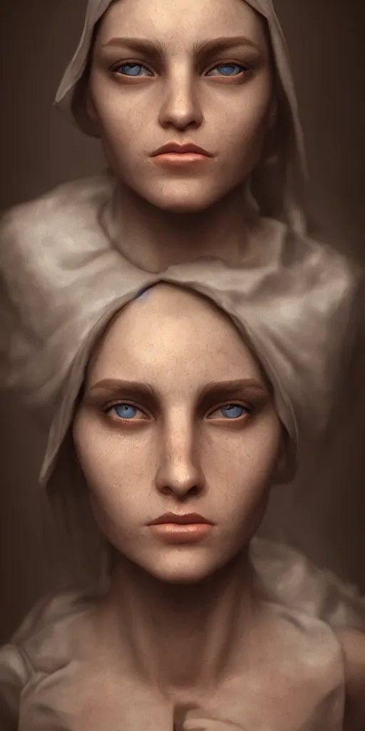 Image similar to hyperrealist female communicant by mike franchina, fantasy art, photo realistic, dynamic lighting, artstation, poster, volumetric lighting, very detailed faces, award winning, full face, symmetry