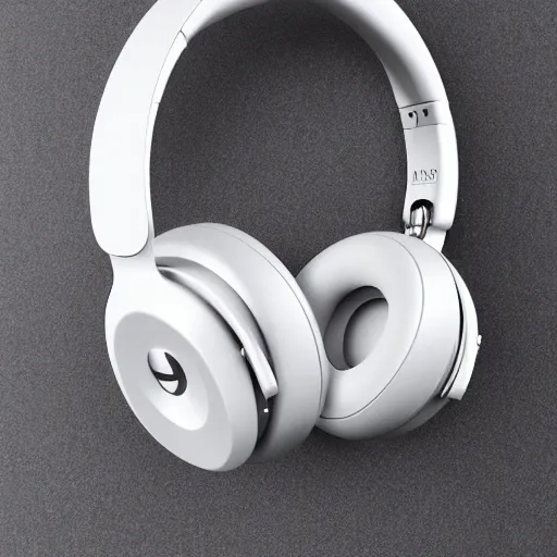 Image similar to product photoshoot of clean modern hand crafted aipods pro max beats headphones colot metal white silver with black leather padding well design ultrareallistic detailed high quality 8 k photorealistic ultra realistic