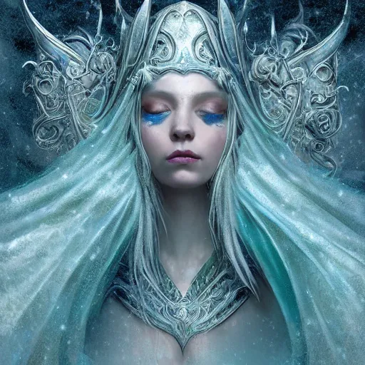 Prompt: an epic concept art of a handsome snow elf in a turquoise cape and glittering silver ornate armour stringing a bow, albino skin, winter vibes, evocative dramatic mood, intricate, elegant, by tomasz alen kopera, sharp focus, octane render, unreal 5, trending on artstation