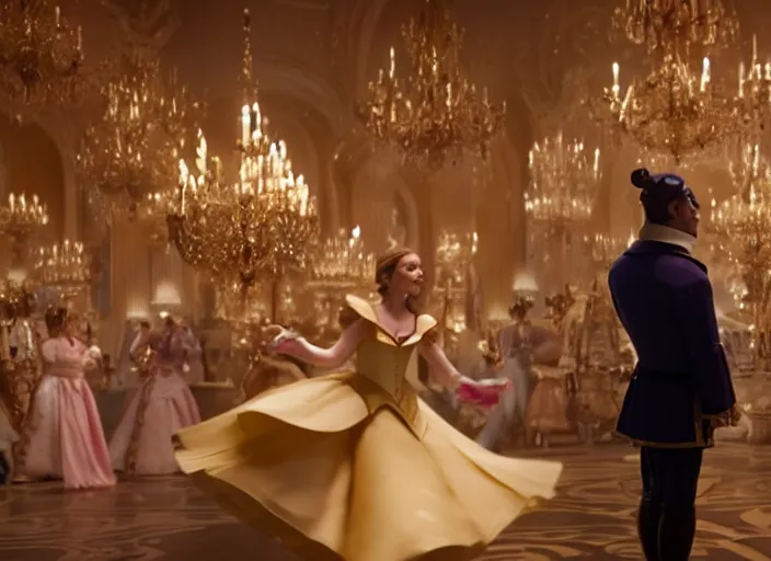 Image similar to film still of Lumiere as an office manager watching over the staff in the new Beauty and the beast movie, 4k