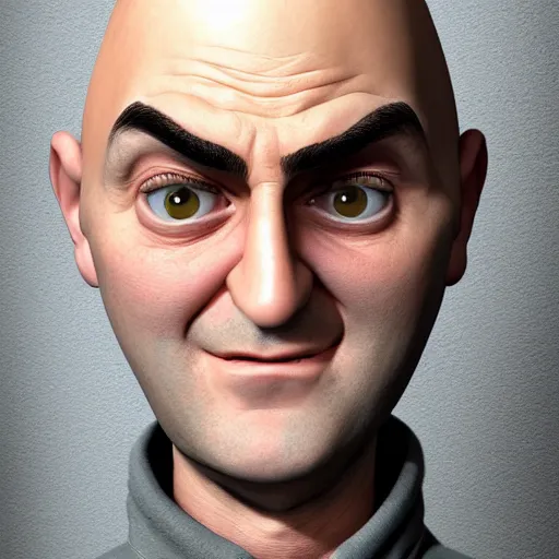 Image similar to Gru in real life, portrait, photograph, realistic, hyperrealistic, highly detailed, very detailed, extremely detailed, detailed, digital art, trending on artstation