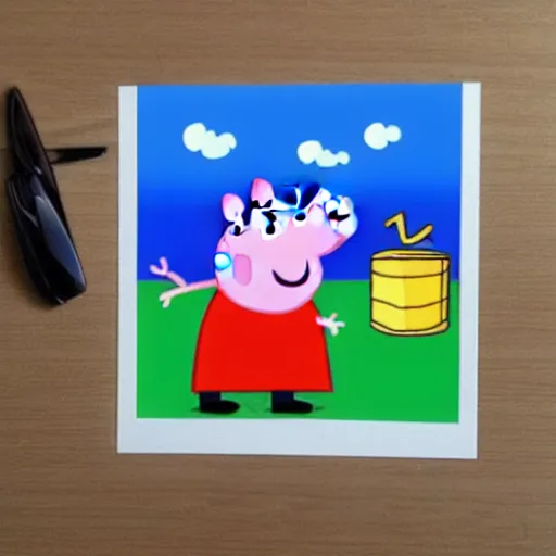 Image similar to peppa pig with his head shaped like a superturbo