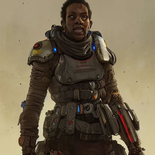 Prompt: creepily lit self portrait of pathfinder from Apex legends. Full body with draped fabric and body armor, digital art, realistic, ultradetailed, concept art in the style of A new Hope, art by greg rutkowski and H.R. Giger, trending on artstation, devianart, cgsociety