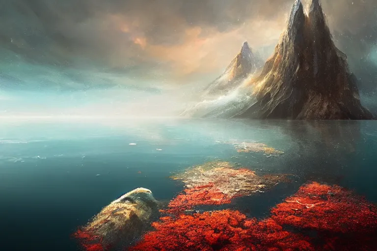 Image similar to an upside down mountain in the water by jessica rossier