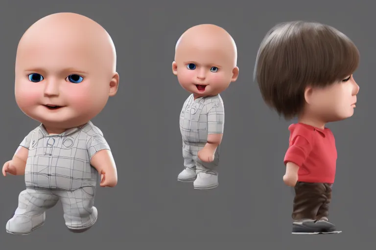 Image similar to bobby hill chibi, photorealistic 3 d render