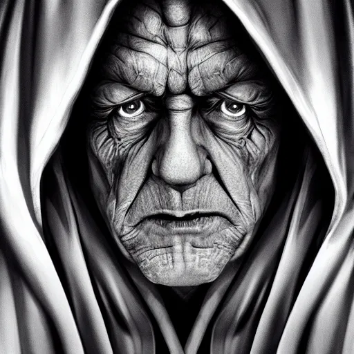 Prompt: portrait of darth sidious, wide angle shot, diffuse lighting, intricate, elegant, highly detailed, lifelike, photorealistic, smooth, sharp focus, a 2 4! film cinematography, cinematic, hyper realism, high detail, dream like atmosphere