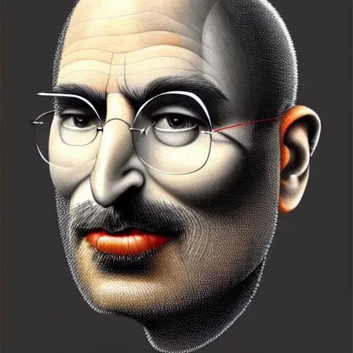 Image similar to apples arranged in the shape of a face resembling steve jobs, fantasy, intricate, elegant, highly detailed, lifelike, photorealistic, digital painting, artstation, illustration, smooth, sharp focus, art by giuseppe arcimboldo