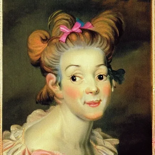 Prompt: helga pataki's teeth, soft rainbow, painting by francois boucher, sad fraggle eyes