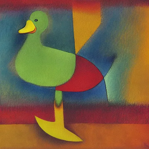 Prompt: a duck on the prowl oil painting paul klee