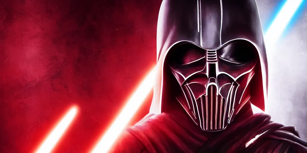 Image similar to sith star wars character revan from knights of the old republic game, covered in darth vader masks 4 k, movie still, uhd, sharp, detailed, cinematic, render, modern