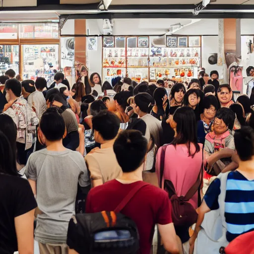 Prompt: photo of a crowd of people drinking boba milk tea staring at the camera, hyperrealistic, 4 k