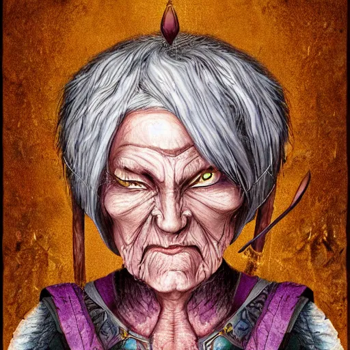 Image similar to old woman warriot fantasy, d & d, digital art