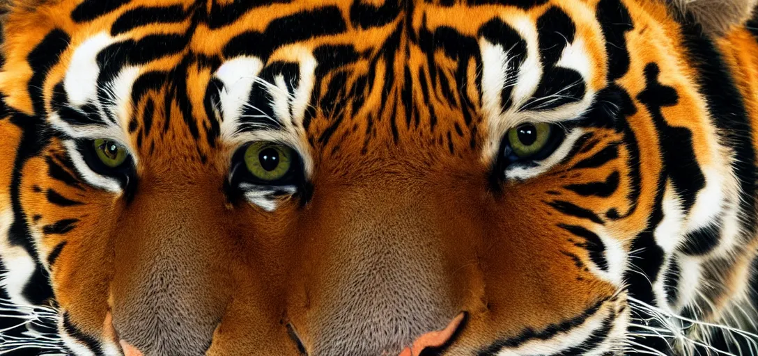 Image similar to magic eye poster of a bad tiger taxidermy specimen