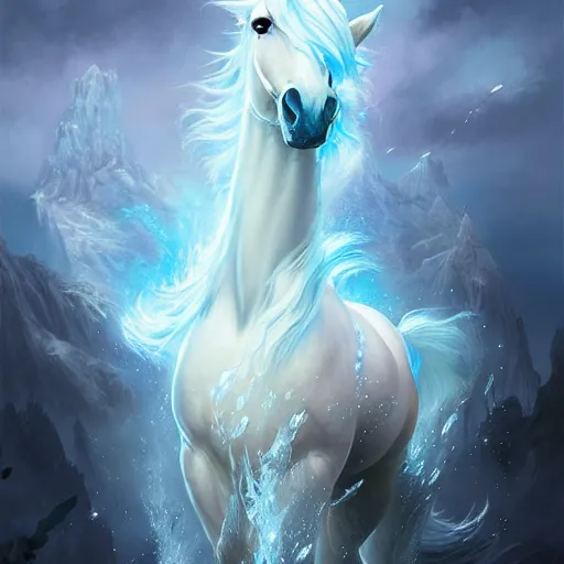 Prompt: a fantastical poney made of water, translucent, transparent, ethereal, hyperalism, cute, scottish folklore, digital painting, artstation, concept art, smooth, 8 k frostbite 3 engine, ultra detailed, art by artgerm and greg rutkowski and magali villeneuve