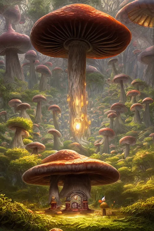 Image similar to mushroom temple, highly detailed, d & d, fantasy, highly detailed, digital painting, trending on artstation, concept art, sharp focus, illustration, global illumination, ray tracing, realistic shaded, art by artgerm and greg rutkowski and fuji choko and viktoria gavrilenko and hoang lap, sunny